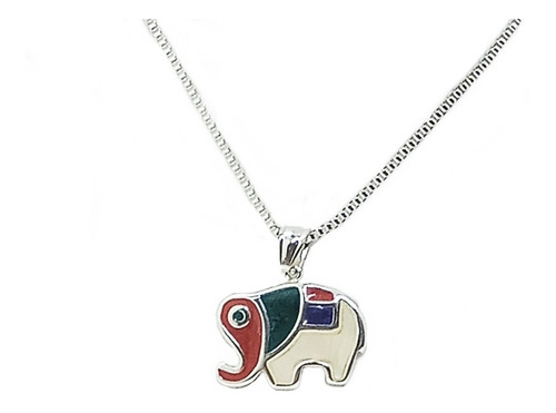 Dije Elefante Esmaltado Con Cadena Acero Blanco Regalo