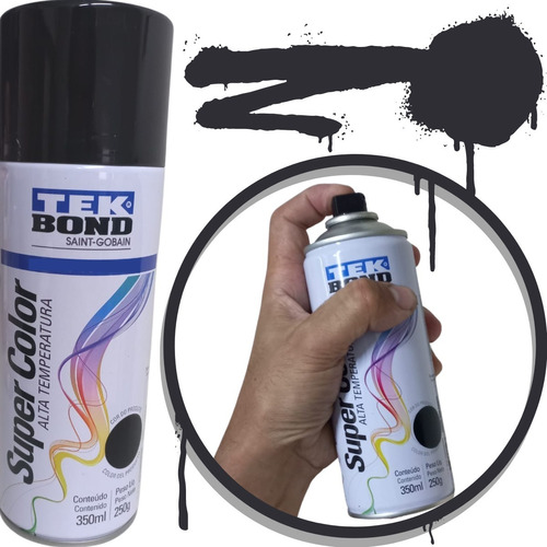 Tinta Spray Super Color Preto Fosco Alta Temperatura Tekbond