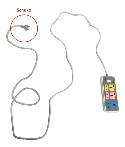 Imagen 6 de 10 de Alargue Zapatilla 5 Enchufes 2 Usb Adaptador Oferta X2 Promo