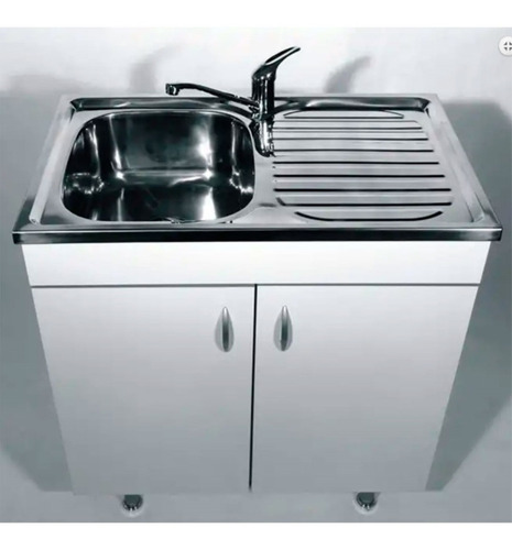 Imagen 4 de 10 de Mueble Bajo Mesada 80 Cm Blanco Puertas Amube Bacha Acero