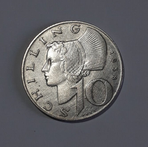 Moneda Austriaca De Plata 640, 1958, 10 Schilling, F