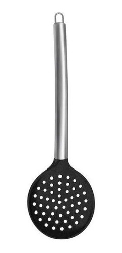 Escumadeira De Silicone Cabo De Metal Cozinha 35cm Preto