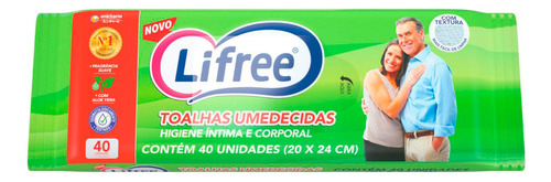 Toalha Lenço Umedecido Lifree Dermatologicamente Testado 40u