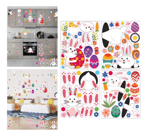 4 Hojas De Pegatinas De Feliz Pascua, Decoración De Huevos,