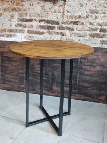 Mesa Bar Cervecería 80x80 Hierro Madera Industrial 2 Sillas