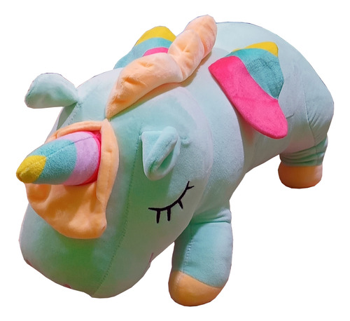 Peluche Infantiles + Manta Flannel + Almohada Viaje 3 En 1 Unicornio Aqua