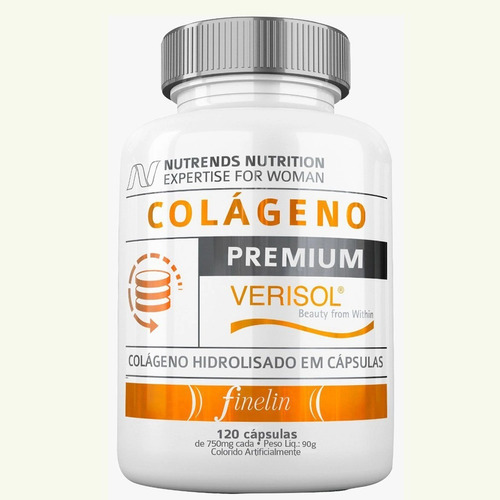 Suplemento em cápsula Nutrends  Finelin Colageno Verisol Premium 120 Capsulas Nutrends supementos supelemento colágeno Colageno Verisol Premium 120 Capsulas Nutrends supementos supelemento