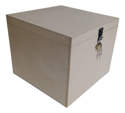 Caja Con Candado 40x30x20cm Tapa Con Bisagras Organizador Marrón Claro Lisa