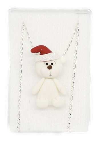 Collar De Oso Navidad 3d De Pasta Y Plata+estuche Nv13