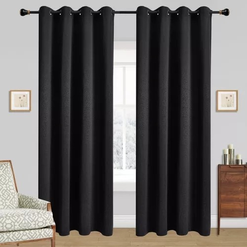 Cortinas Bumbu Liso Hogar 2 Panos 140x220 Cm Color Negro