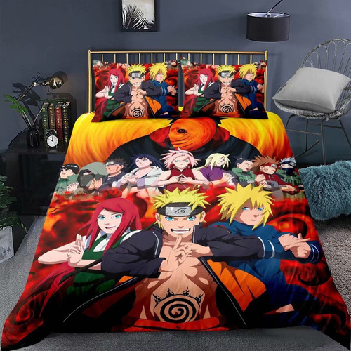 Uzumaki Naruto Funda De Edredón Juego De Cama Doble 3 Piezas