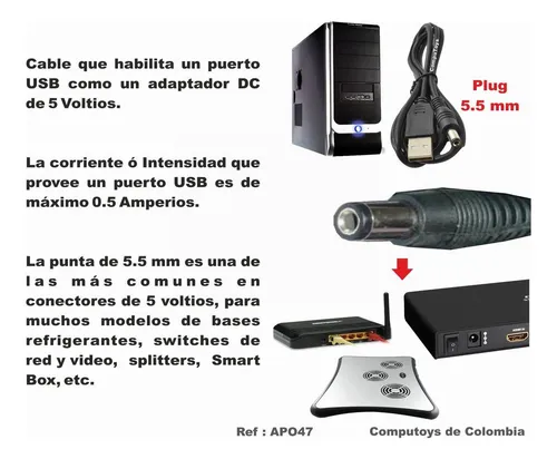 Cable Alimentación 5v Usb A Plug Dc 5.5mm Computoys Sas