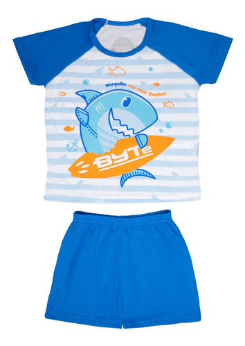 Pijama Short E Camisa Infantil Masculino 10 Anos - Tubarão