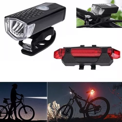 Kit Luz Bicicleta Recargables Delantera Sensor Y Luz Trasera