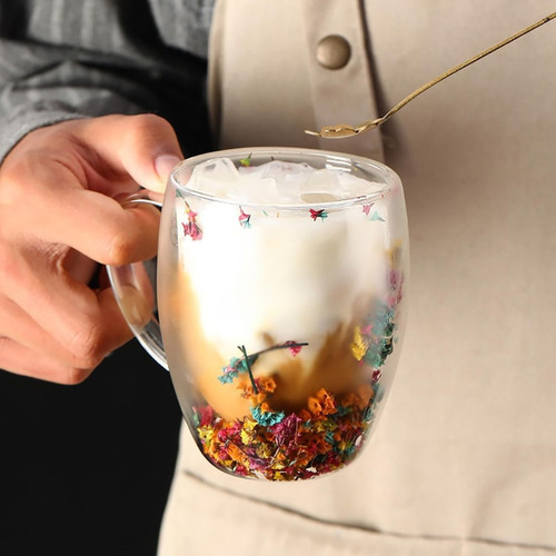 Taza Mug Doble Pared Con Flores Eternas 350ml Cafe Te