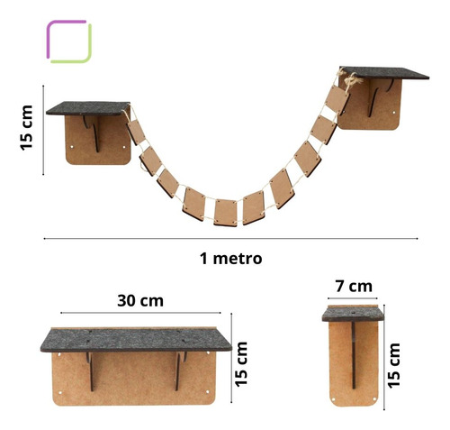 Kit Playground de Gatos 11 Peças Boxfan Parquinho Brinquedo Para Gato com Prateleiras Rede Arranhador Toca Nicho Ponte e Degraus