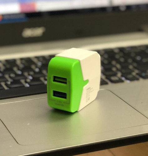 Cargador Rapido Doble Usb 2.4 Ampers + Cable Para iPhone Color Verde