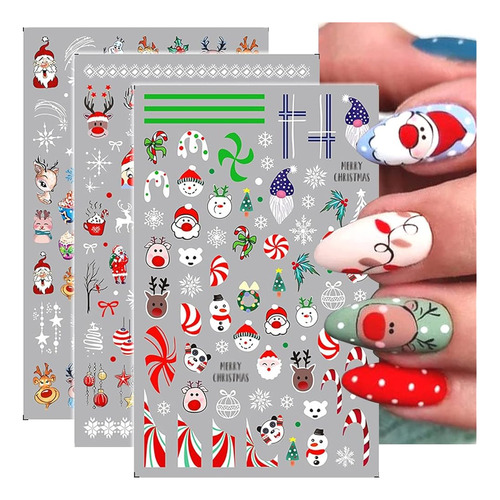 5 Hojas De Navidad Nail Art Stickers Calcomanías Navideñas D