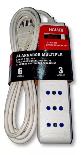 Alargador 6 tomas con interruptor On Off 3 m Blanco