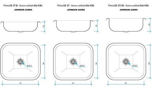 Imagen 2 de 6 de Pileta Bacha Cocina Johnson Acero Ee37/18