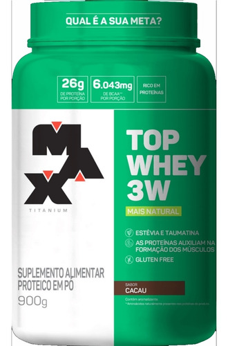 Top Whey Protein 3w 900g Isolada Conc Hid Max Titanium C/ Nf Sabor Cacau - Mais Natural Cacau