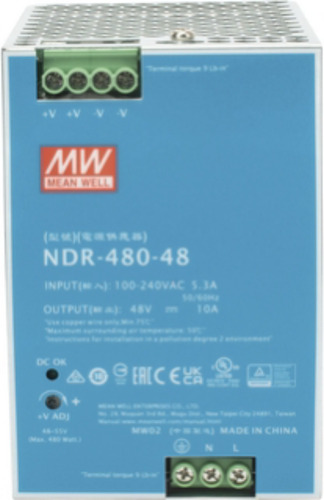 NDR-480-48 Fonte Chaveada AC/DC 480 W, Saída 48 Vdc, Trilho DIN | Mean Well