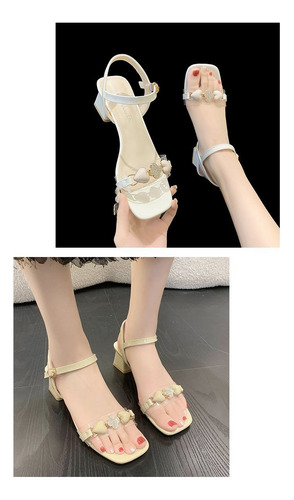 Sandalias De Tacón Alto Moda Con Cuadrada Y Para Mujer 5cm