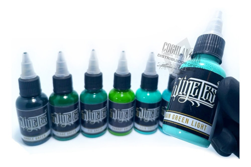 Imagen 3 de 5 de Tinta Tattoo 5 Jinetes Ink Set Green´s Completo X7un Tatuar