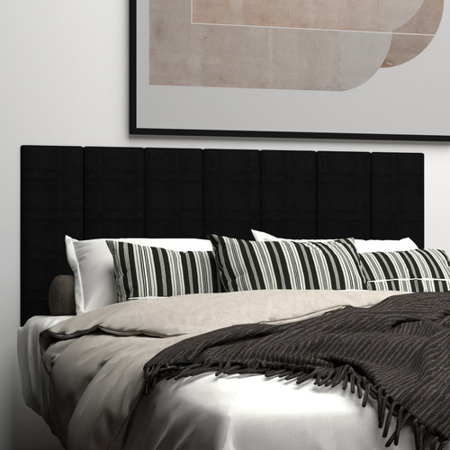 Cabeceira Modulada Cama Box Casal 1,40m 7 Módulos 20x45 Cor Preto