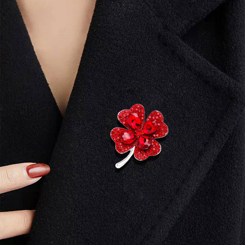 Broche Con Hojas Rojas, Solapa Rosa, Bufanda, Ropa, Ramillet