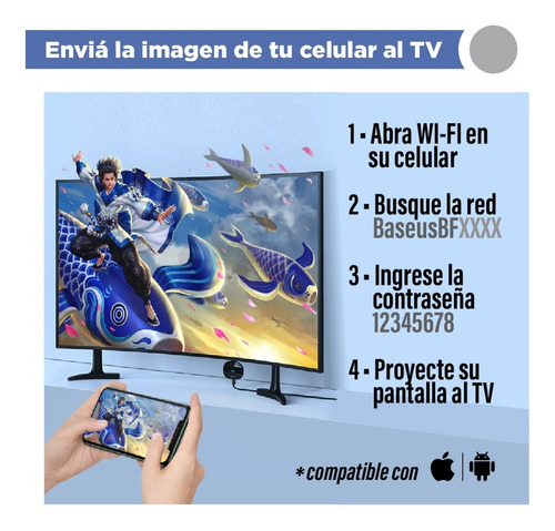 Imagen 3 de 10 de Duplicador De Celular A Monitor Hdmi/ No Chromecast Baseus