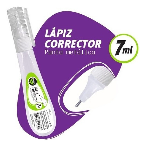 Lapiz Corrector Tipo Liquid Paper Pizzini Punta Metal 7ml X2