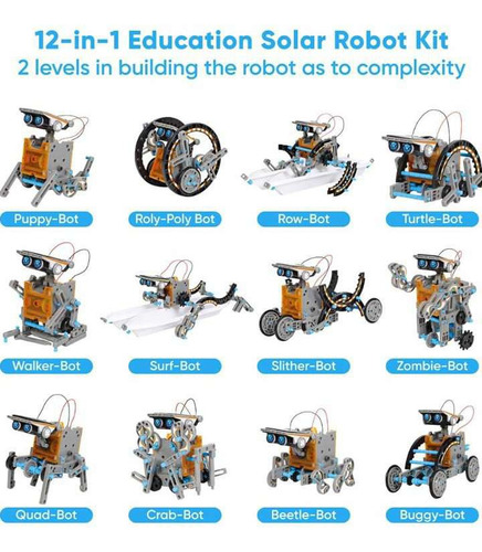 Robot Solar 12 En 1, Kit De Construcción Educativo Con 190pz Robot Gris Oscuro