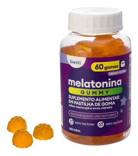 Melatonina Bwell Gummy 60 Gommys Zero Lactose Zero Açucar