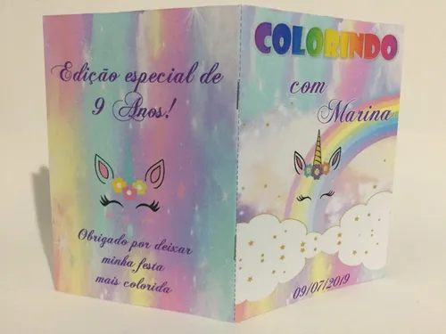 Kit 60 Desenhos Unicórnio Colorir Pintar 15X21 Com Giz de Cera