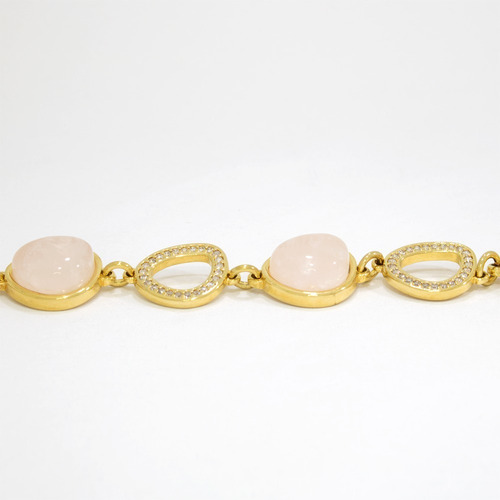 Imagem 2 de 5 de Pulseira Folheada Quartzo Rosa