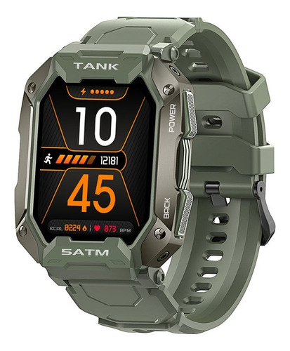 Smartwatch Kospet Rugged Tank M1 Tactical 1.72" caja 43mm de  metal y plástico verde, malla  forest green de  silicona