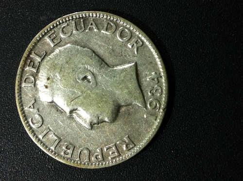 Moneda Ecuador 1 Sucre 1934 Vf. Km#72 Plata.