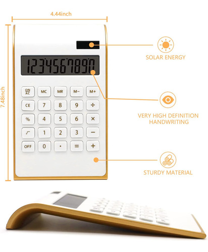 Calculadora Dorada, Batería Solar De 10 Dígitos Básica, Calc