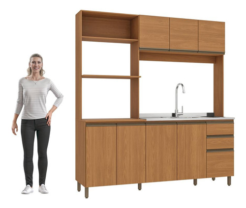 Cozinha Compacta Luna Com Cuba De Pia Kappesberg 3 Pç Canela