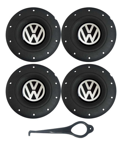 Jogo Calota Centro Roda Vw Amarok Aro 14 15 Preta 4 Furos