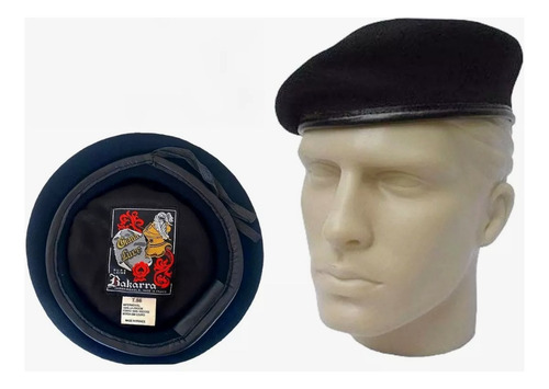 Boina Francesa Militar Preta Bakarra Original Tamanhos Preto 56