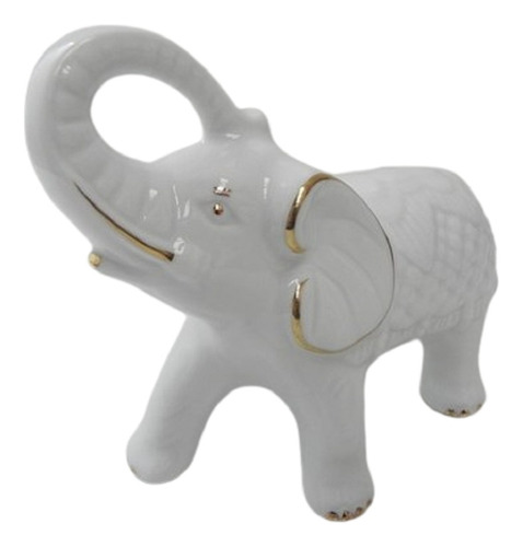 Elefante Porcelana Branca Detalhes Ouro Decoração Estatueta