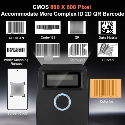 Mini Escáner De Códigos De Barras Bluetooth 2d/1d Con Pantal