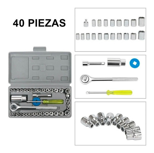 Imagen 5 de 5 de Caja Set Juego Llaves Tubo Bocallaves 40pza Enc. 3/8 1/4