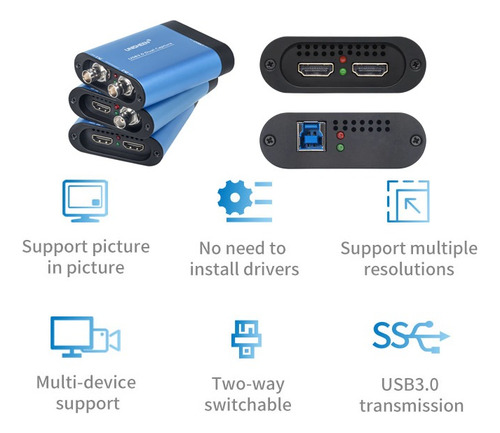 Capturadora 2 Canales Unisheen 2hdmi In, Usb 3.0 1080p Dual