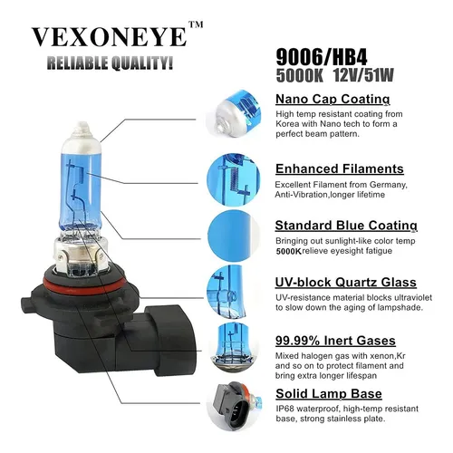 Bombilla Halógenas Vexoneye, P/ Coche, 12v 55w, 5000k, 1 Par