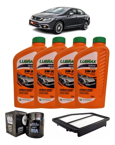 Kit Troca Oleo 5w30 Lubrax + Filtro Honda Civic 2014 2015 16