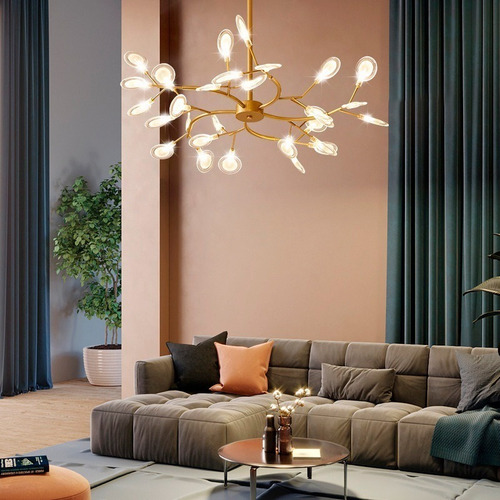 Lámpara Colgante De Araña 27 Luces Estilo Nordico Luciernaga Estructura Dorado