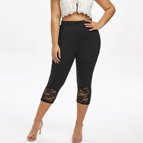 Legging Capris Con Dobladillo De Encaje De Guipur De Talla G